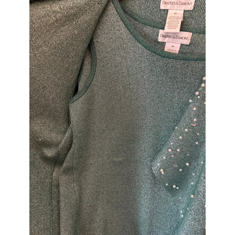 Women's Draper's & Damon's Green Beaded Cardigan M